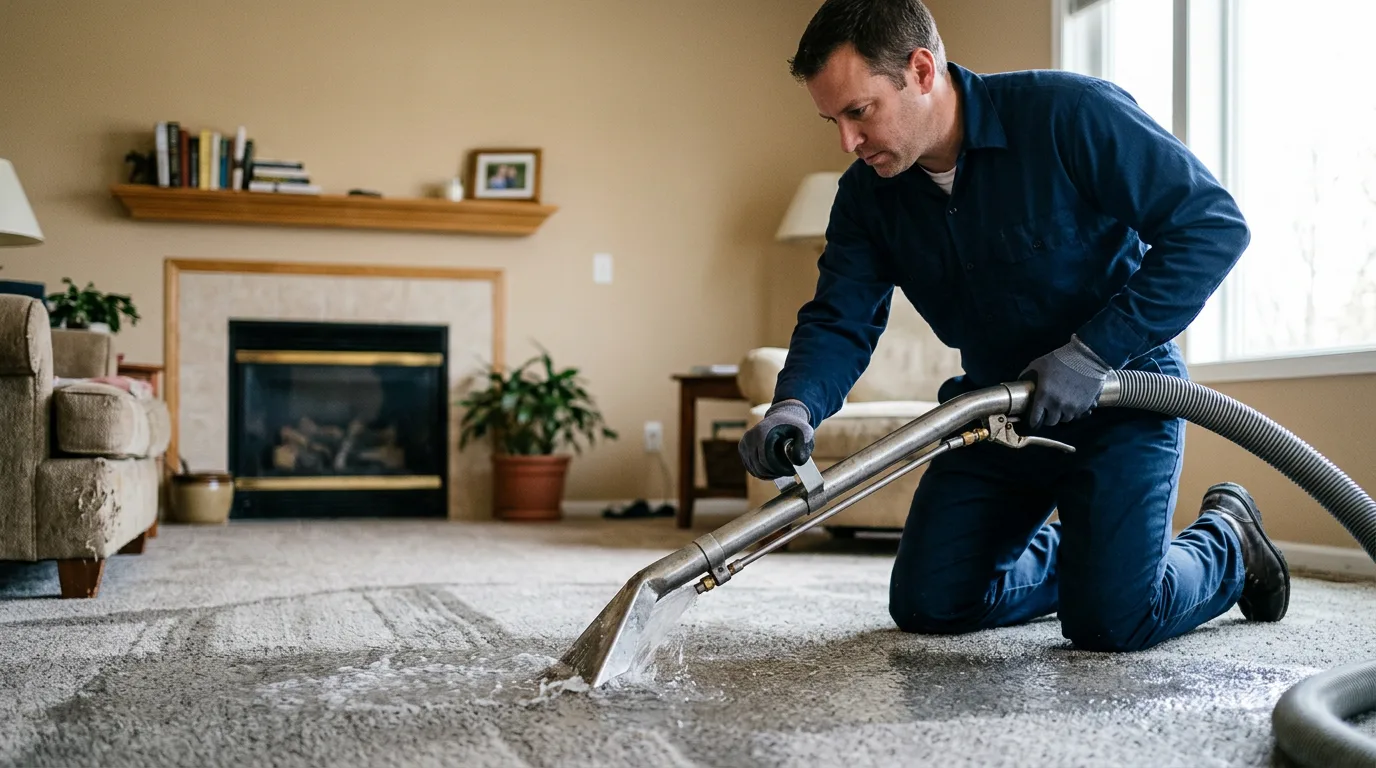 Water damage restoration technician working near Cameron, LA